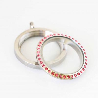 Pink Bejeweled Silver Screw Top Locket - 3cm wide